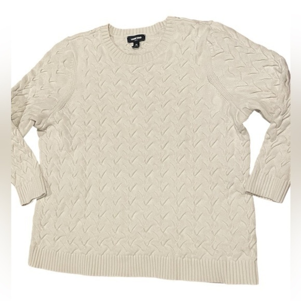 Womens 2X Lands End Drifter Sweater White Crew Neck XXL Cable Knit